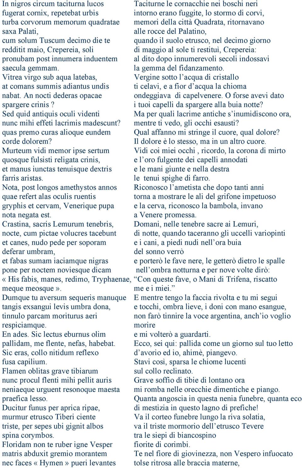 Crepereia: pronubam post innumera induentem al dito dopo innumerevoli secoli indossavi saecula gemmam. la gemma del fidanzamento.