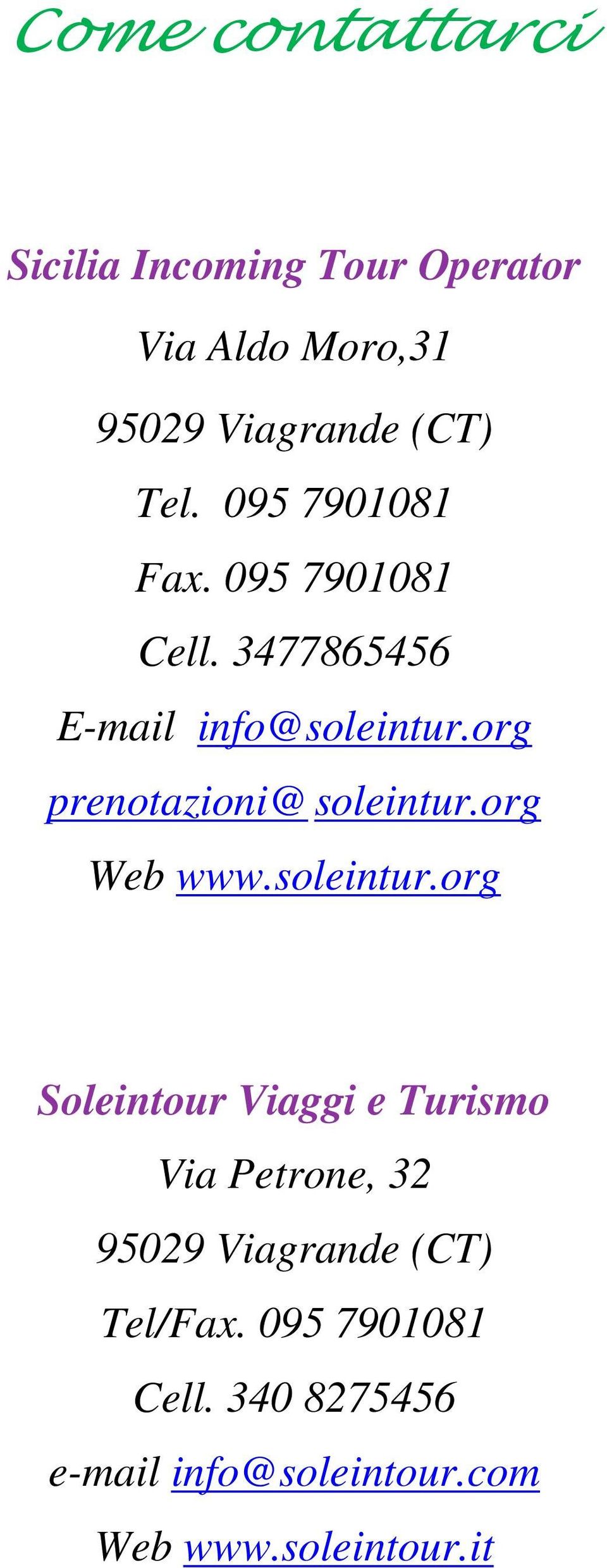 org prenotazioni@ soleintur.