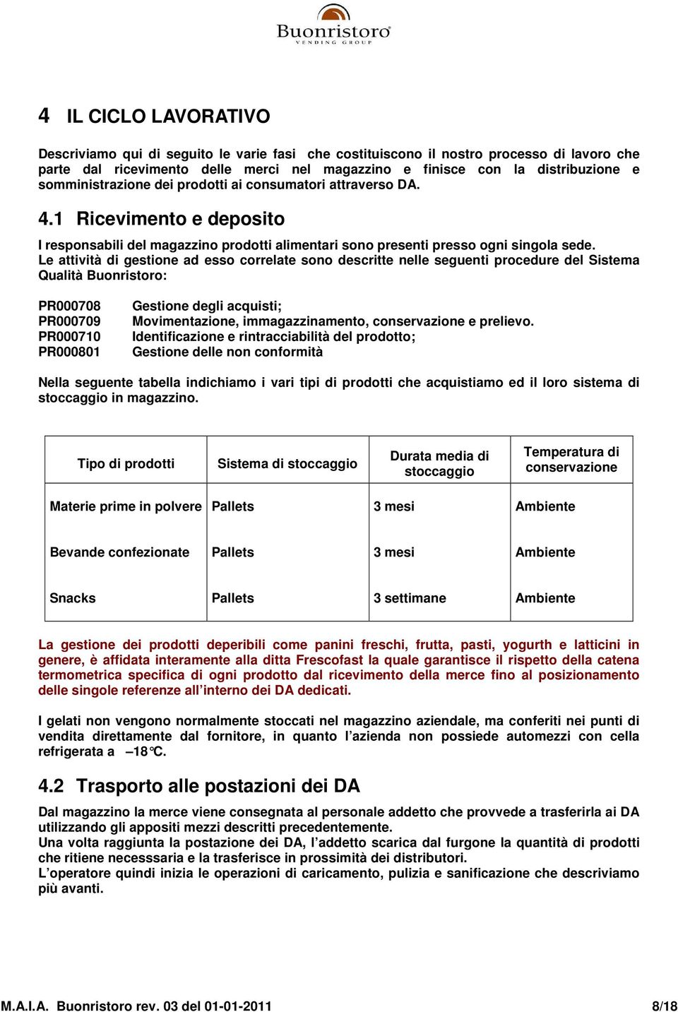 Le attività di gestione ad esso correlate sono descritte nelle seguenti procedure del Sistema Qualità uonristoro: PR000708 PR000709 PR000710 PR000801 Gestione degli acquisti; Movimentazione,