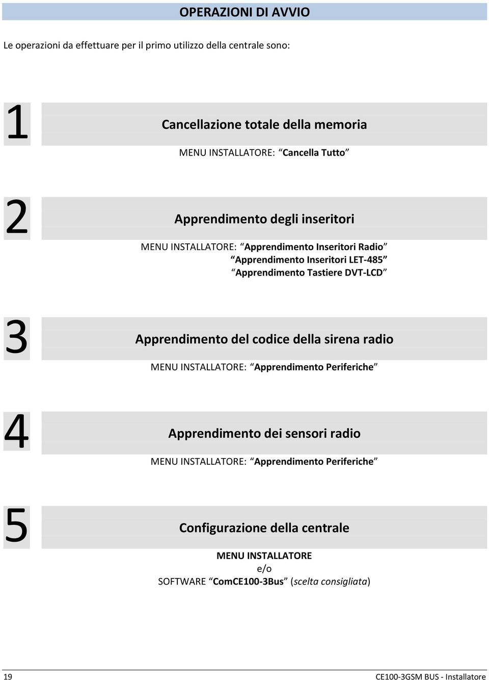 Tastiere DVT-LCD 3 Apprendimento del codice della sirena radio MENU INSTALLATORE: Apprendimento Periferiche 4 Apprendimento dei sensori radio MENU