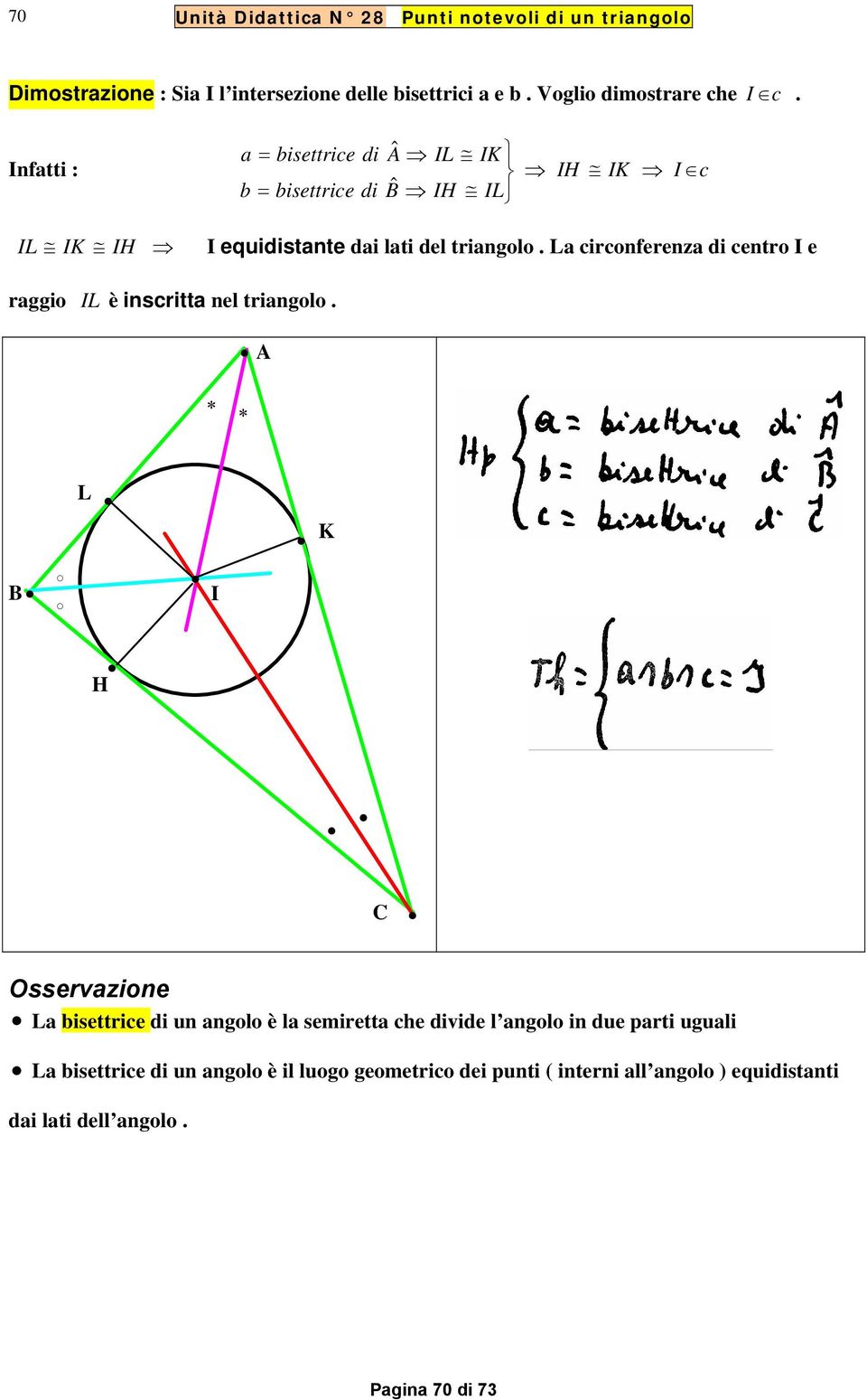 La circonferenza di centro I e raggio IL è inscritta nel triangolo.