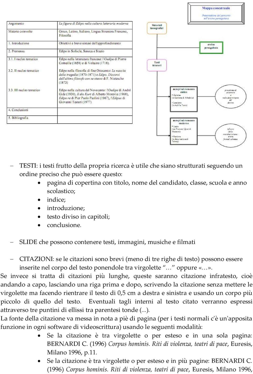 SLIDE che possono contenere testi, immagini, musiche e filmati CITAZIONI: se le citazioni sono brevi (meno di tre righe di testo) possono essere inserite nel corpo del testo ponendole tra virgolette