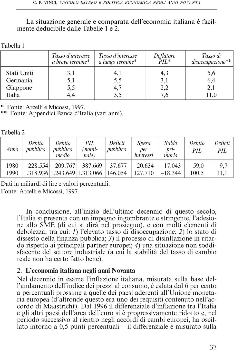Italia 4,4 5,5 7,6 11,0 * Fonte: Arcelli e Micossi, 1997. ** Fonte: Appendici Banca d Italia (vari anni).