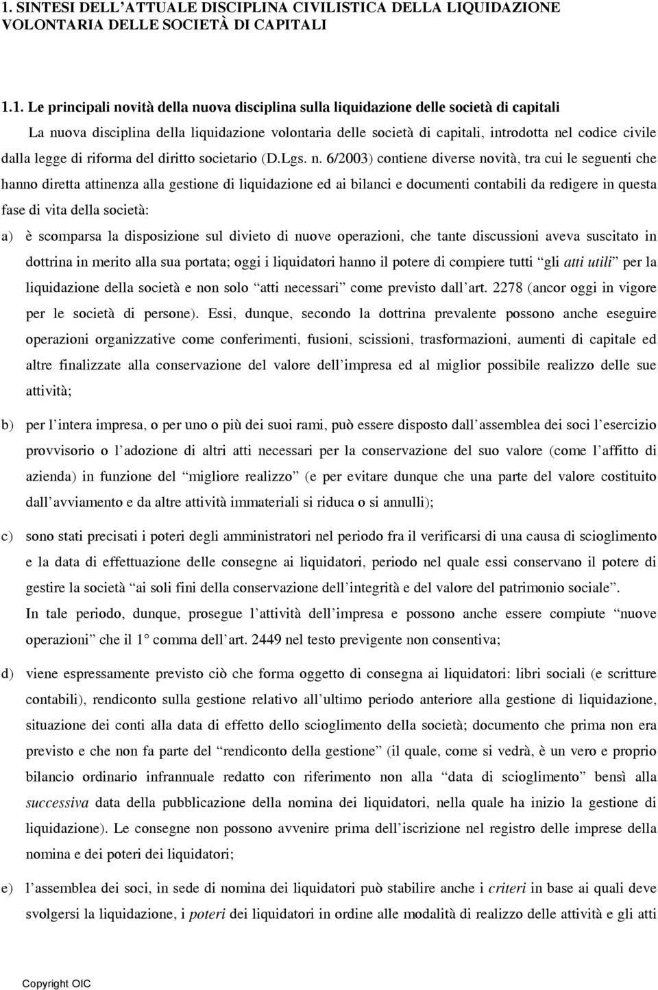 l codice civile dalla legge di riforma del diritto societario (D.Lgs. n.