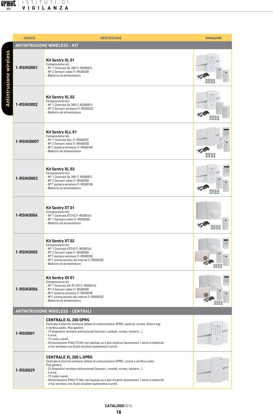 alimentatore 1-RSIKI0007 Kit Sentry XLL 01 Composizione kit: - N 1 Centrale XLL (1-RSI0029) - N 2 Sensori video (1-RSI0030) - N 1 tastiera wireless (1-RSI0018) - Batterie ed alimentatore 1-RSIK0003