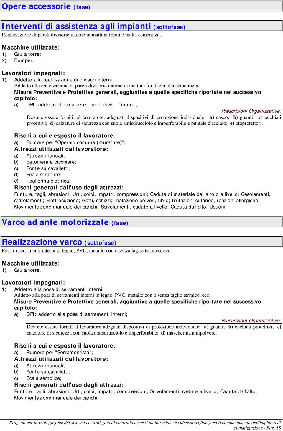 Lavoratori impegnati: 1) Addetto alla realizzazione di divisori interni; Addetto alla realizzazione di pareti divisorie interne in mattoni forati e malta cementizia.