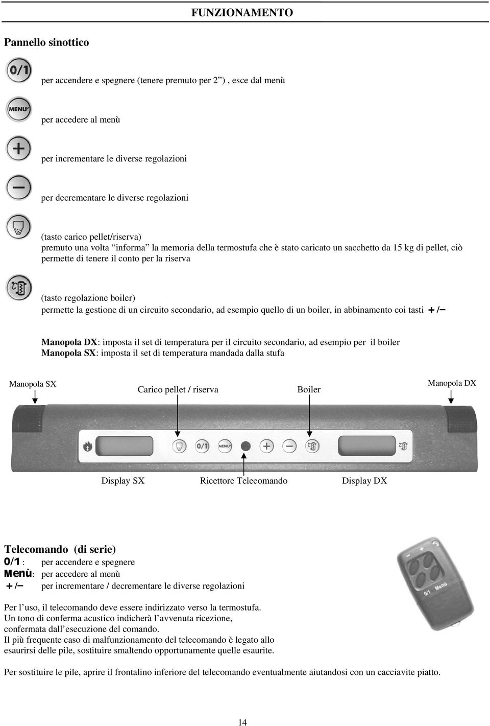 regolazione boiler) permette la gestionee di un circuito secondario, ad esempio quello di un boiler, in abbinamento coi tasti +/ Manopola DX: imposta il set di temperatura per il circuito secondario,