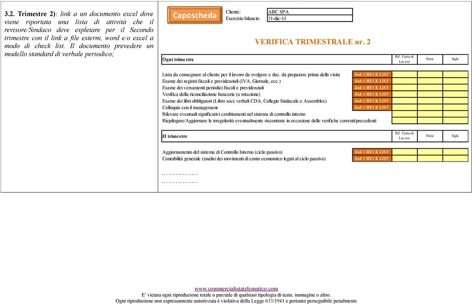 Cart a di Lista da consegnare al cliente per il lavoro da svolgere e doc. da preparare prima della visita Esame dei registri fiscali e previdenziali (IVA, Giornale, ecc.