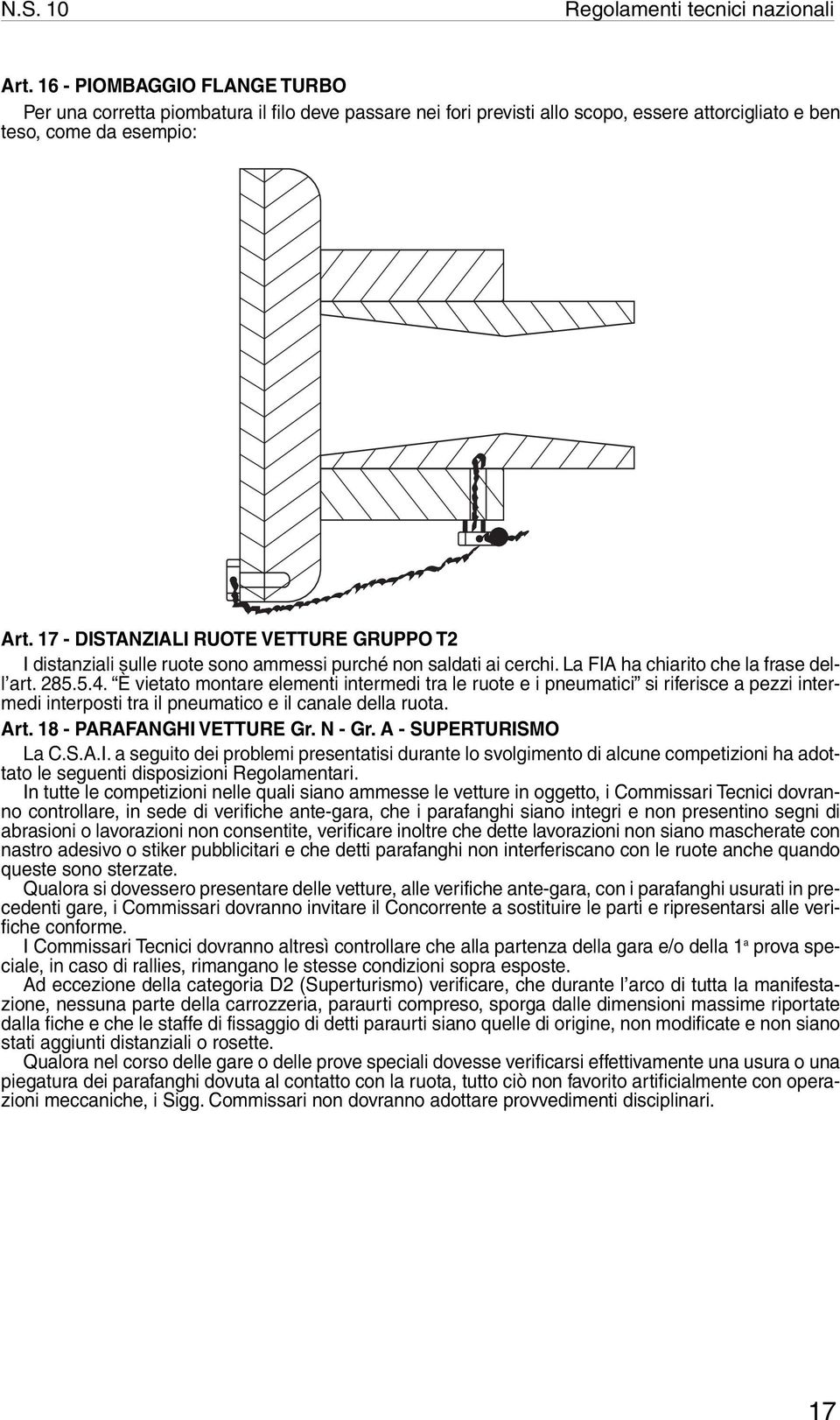 17 - DISTANZIALI RUOTE VETTURE GRUPPO T2 I distanziali sulle ruote sono ammessi purché non saldati ai cerchi. La FIA ha chiarito che la frase dell art. 285.5.4.