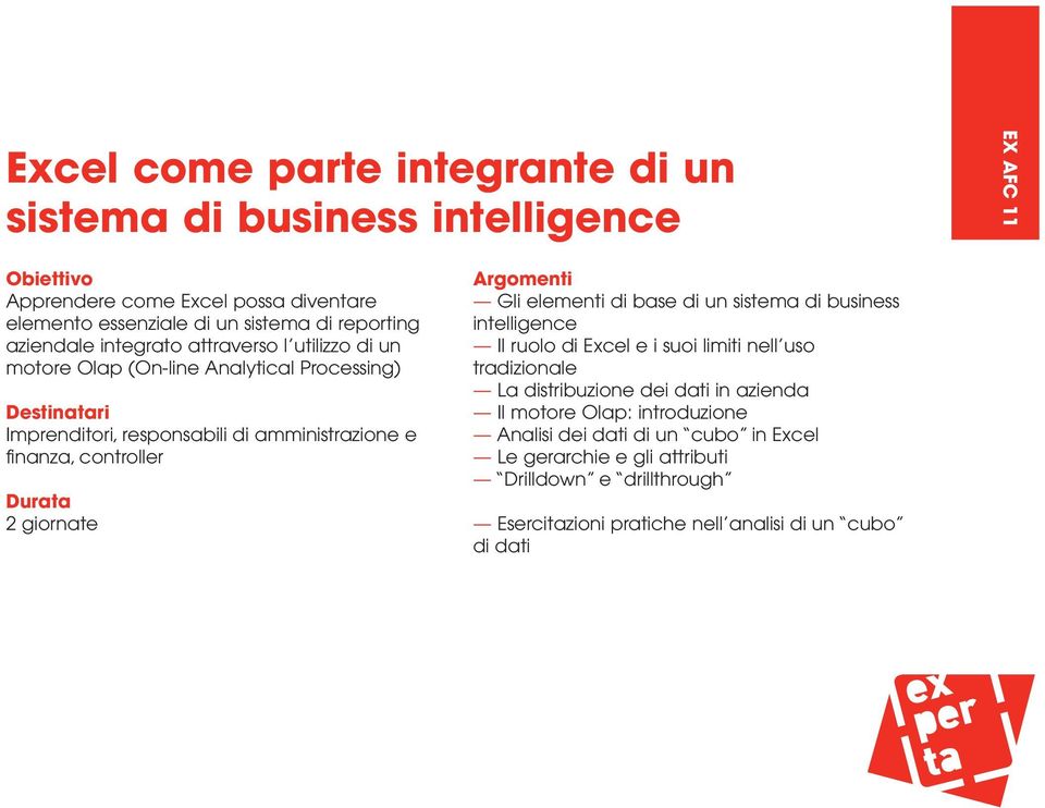 un sistema di business intelligence Il ruolo di Excel e i suoi limiti nell uso tradizionale La distribuzione dei dati in azienda Il motore Olap: