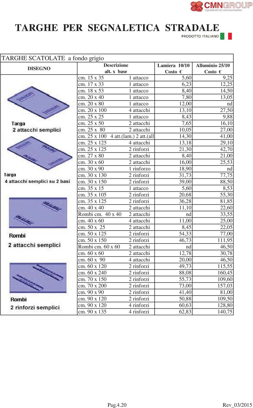 25 x 80 2 attacchi 10,05 27,00 cm. 25 x 100 4 att.(lam.) 2 att.(all 14,30 41,00 cm. 25 x 125 4 attacchi 13,18 29,10 cm. 25 x 125 2 rinforzi 21,30 42,70 cm. 27 x 80 2 attacchi 8,40 21,00 cm.