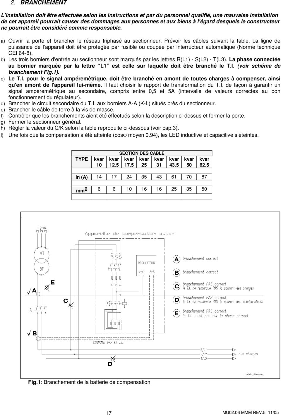 La ligne de puissance de l appareil doit être protégée par fusible ou coupée par interructeur automatique (Norme technique CEI 64-8).