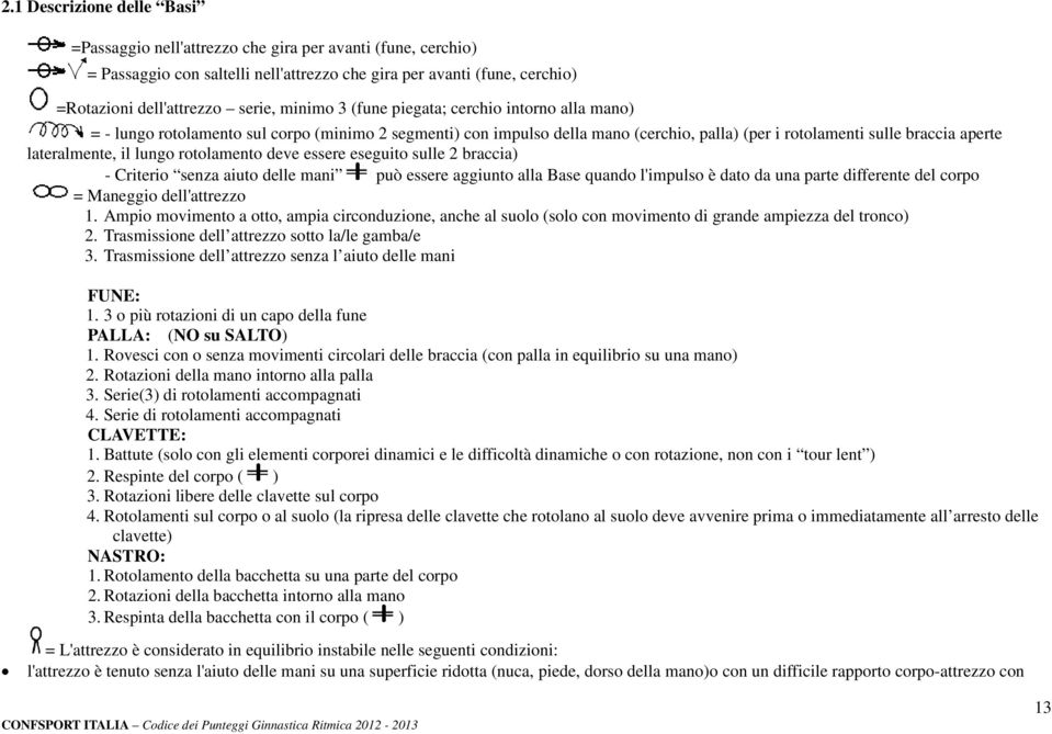 lungo rotolamento deve essere eseguito sulle 2 braccia) - Criterio senza aiuto delle mani può essere aggiunto alla Base quando l'impulso è dato da una parte differente del corpo = Maneggio