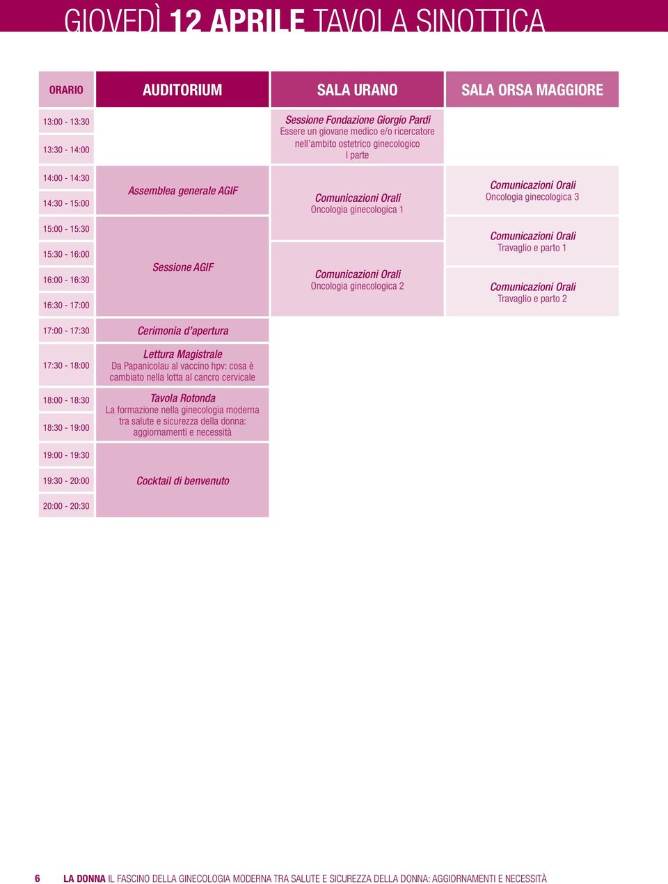 16:00-16:30 16:30-17:00 Sessione AGIF Comunicazioni Orali Oncologia ginecologica 2 Comunicazioni Orali Travaglio e parto 1 Comunicazioni Orali Travaglio e parto 2 17:00-17:30 Cerimonia d apertura