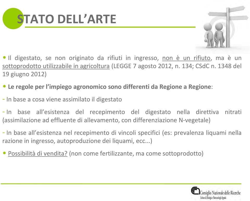 1348 del 19 giugno 2012) Le regole per l impiego agronomico sono differenti da Regione a Regione: -In base a cosa viene assimilato il digestato -In base all esistenza del