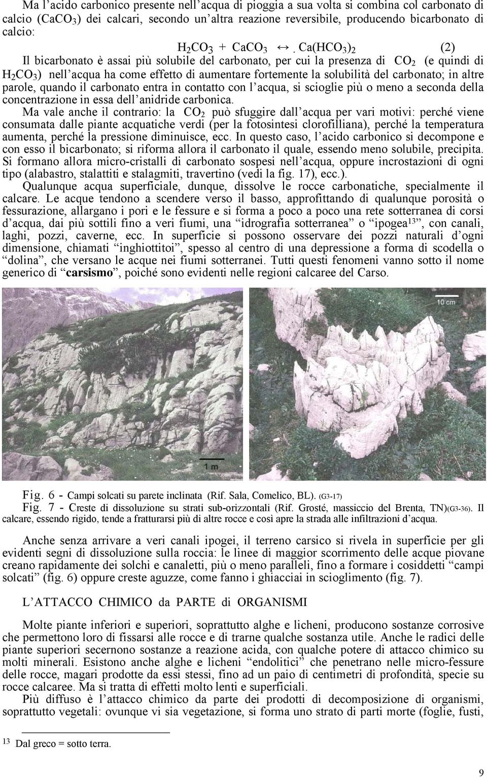 del carbonato; in altre parole, quando il carbonato entra in contatto con l acqua, si scioglie più o meno a seconda della concentrazione in essa dell anidride carbonica.