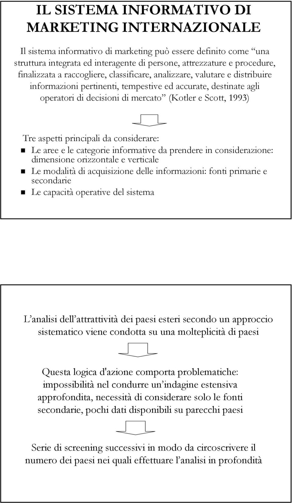 Tre aspetti principali da considerare: Le aree e le categorie informative da prendere in considerazione: dimensione orizzontale e verticale Le modalità di acquisizione delle informazioni: fonti