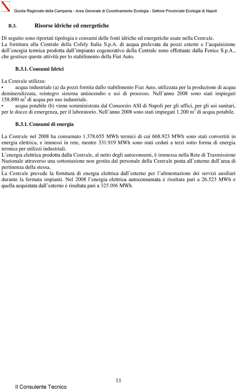 , che gestisce queste attività per lo stabilimento della Fiat Auto. B.3.1.