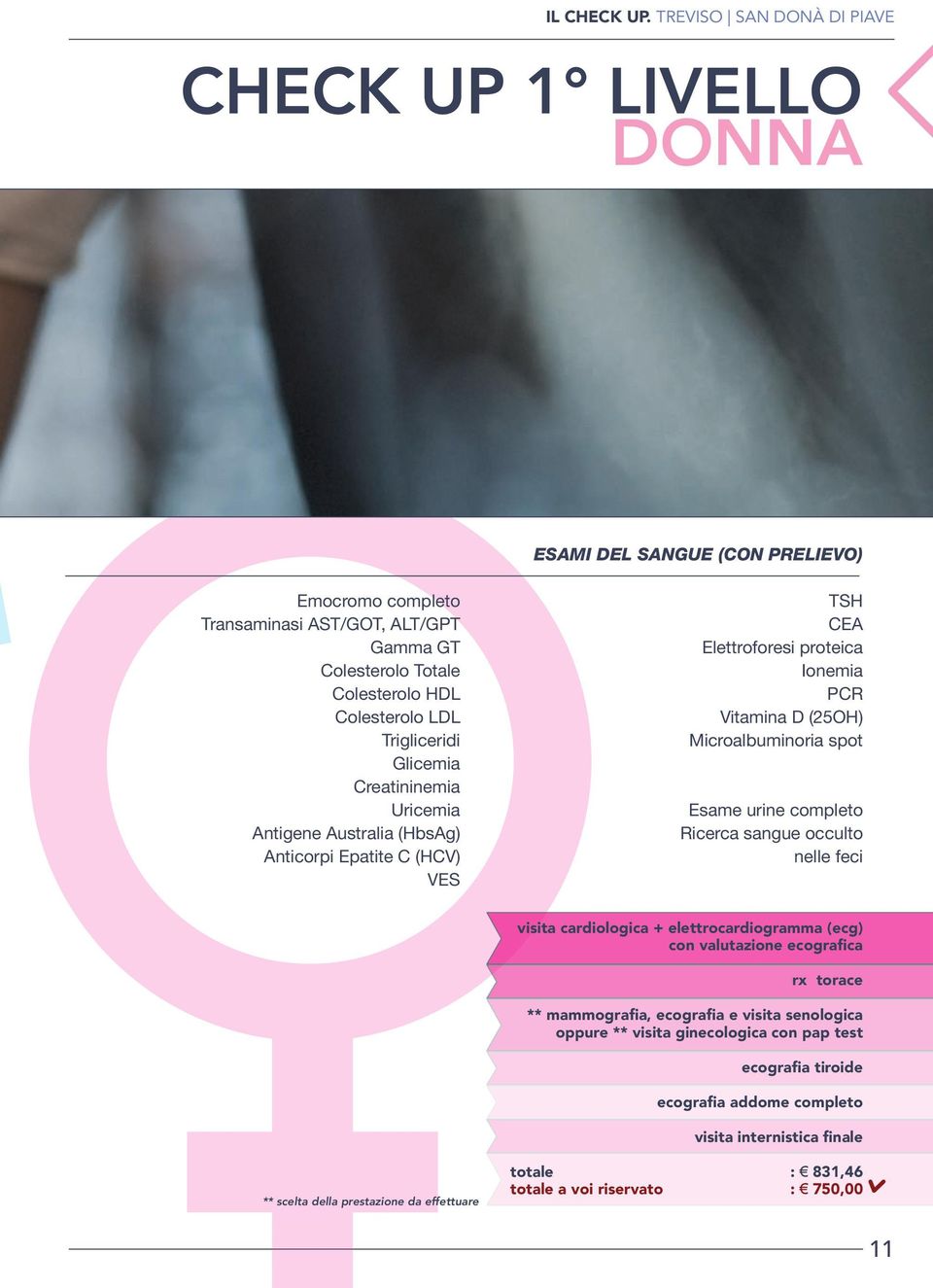 Trigliceridi Glicemia Creatininemia Uricemia Antigene Australia (HbsAg) Anticorpi Epatite C (HCV) VES TSH CEA Elettroforesi proteica Ionemia PCR Vitamina D (25OH) Microalbuminoria spot Esame