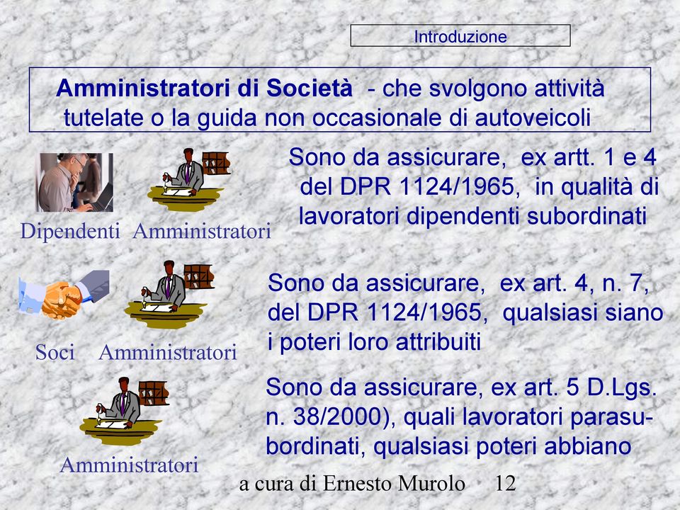 1 e 4 del DPR 1124/1965, in qualità di lavoratori dipendenti subordinati Sono da assicurare, ex art. 4, n.