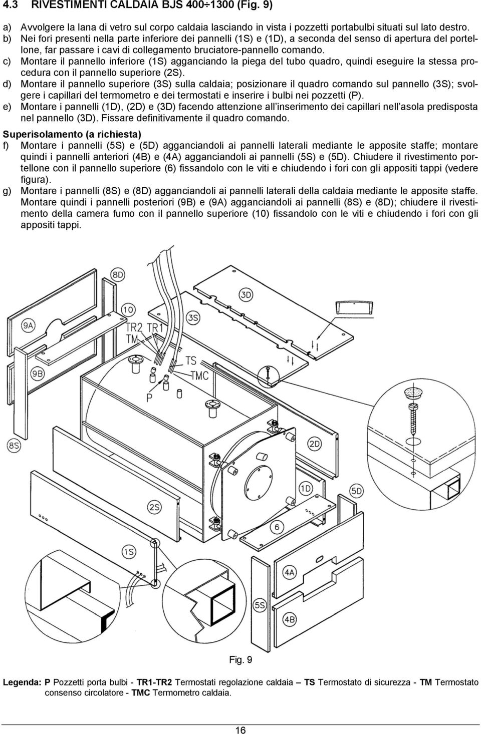 c) Montare il pannello inferiore (1S) agganciando la piega del tubo quadro, quindi eseguire la stessa procedura con il pannello superiore (2S).