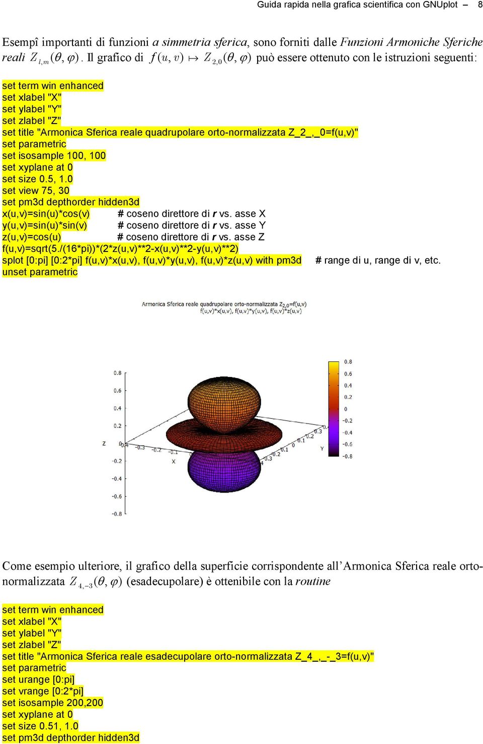 set isosample 100, 100 set xyplane at 0 set size 0.5, 1.0 set view 75, 30 set pm3d depthorder hidden3d x(u,v)=sin(u)*cos(v) coseno direttore di r vs.