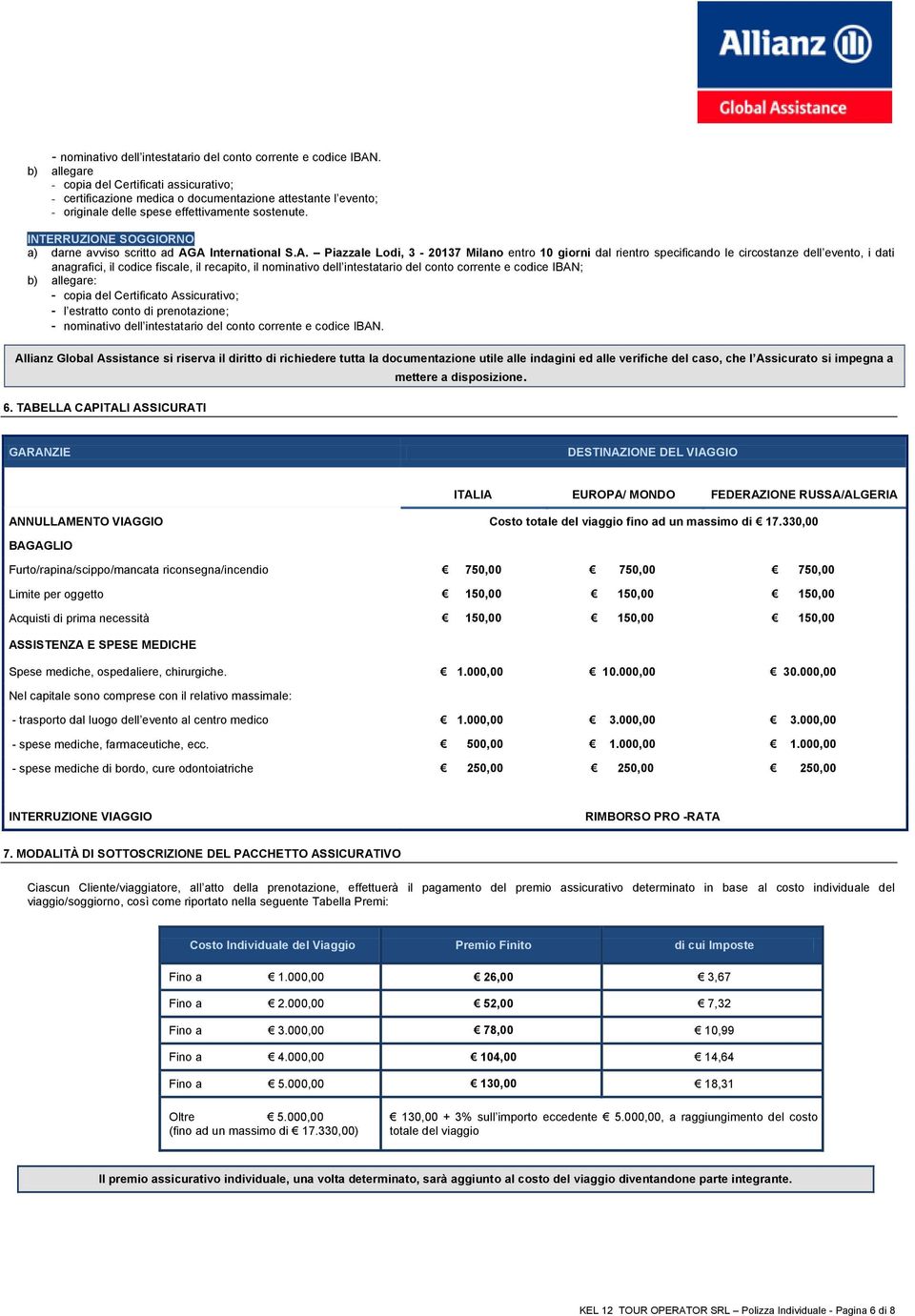 INTERRUZIONE SOGGIORNO a) darne avviso scritto ad AG