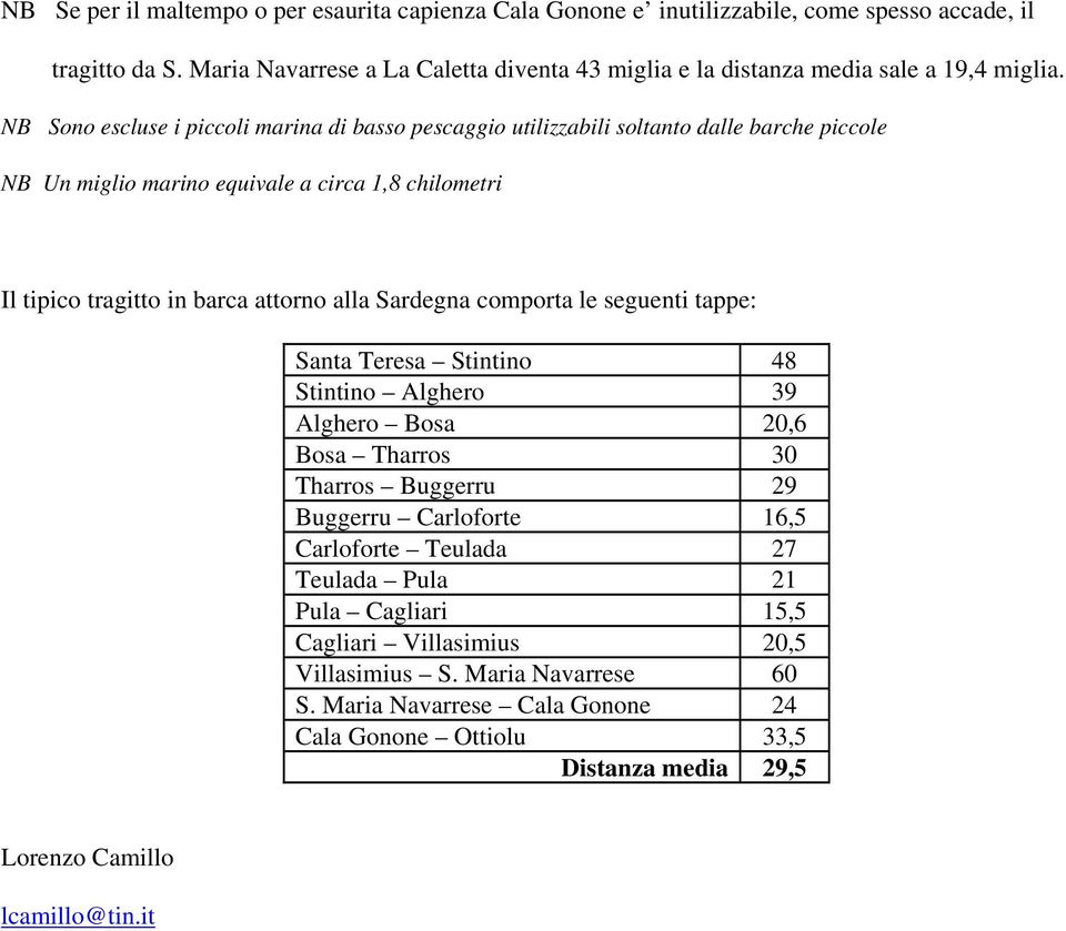 NB Sono escluse i piccoli marina di basso pescaggio utilizzabili soltanto dalle barche piccole NB Un miglio marino equivale a circa 1,8 chilometri Il tipico tragitto in barca attorno alla