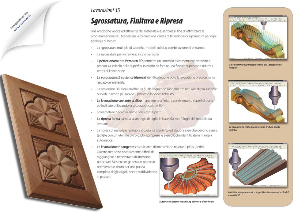 Mastercam vi fornisce una varietà di tecnologie di sgrossatura per ogni tipologia di lavoro: La sgrossatura multipla di superfici, modelli solidi, o combinazione di entrambi.