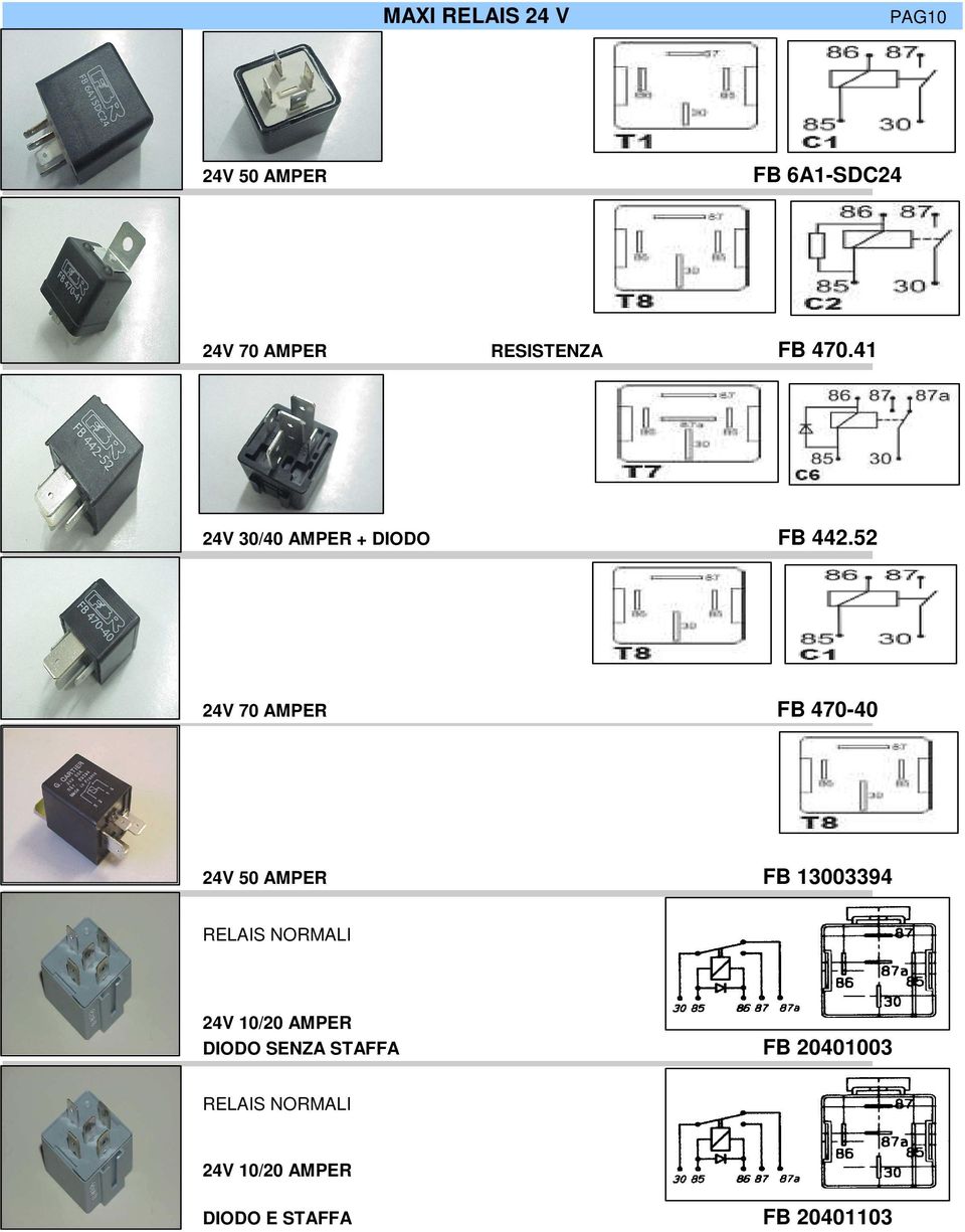 52 24V 70 AMPER FB 470-40 24V 50 AMPER FB 13003394 RELAIS NORMALI 24V