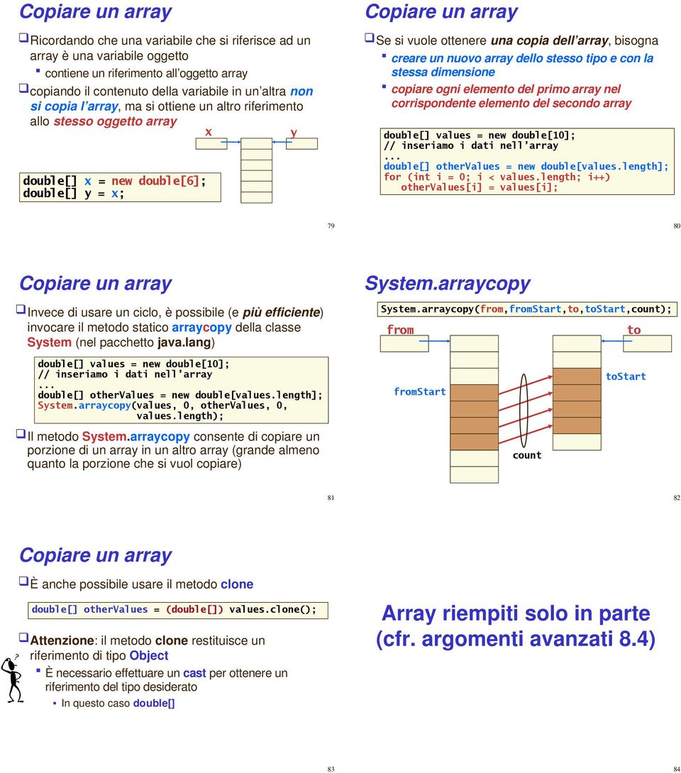 un nuovo array dello stesso tipo e con la stessa dimensione copiare ogni elemento del primo array nel corrispondente elemento del secondo array // inseriamo i dati nell array double[] othervalues =