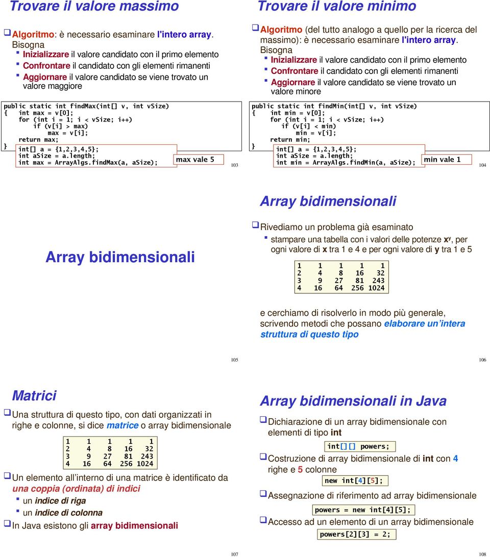 valore minimo Algoritmo (del tutto analogo a quello per la ricerca del massimo): è necessario esaminare l'intero array.