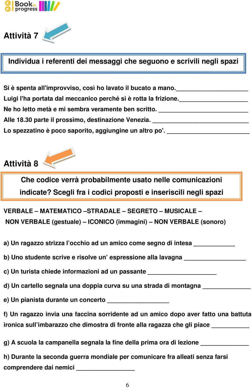 Lo spezzatino è poco saporito, aggiungine un altro po'. Attività 8 Che codice verrà probabilmente usato nelle comunicazioni indicate?