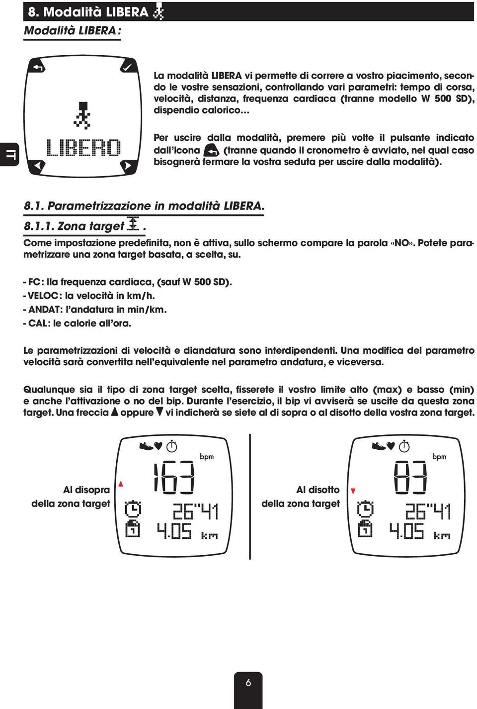 caso bisognerà fermare la vostra seduta per uscire dalla modalità). 8.1. Parametrizzazione in modalità LIBERA. 8.1.1. Zona target.