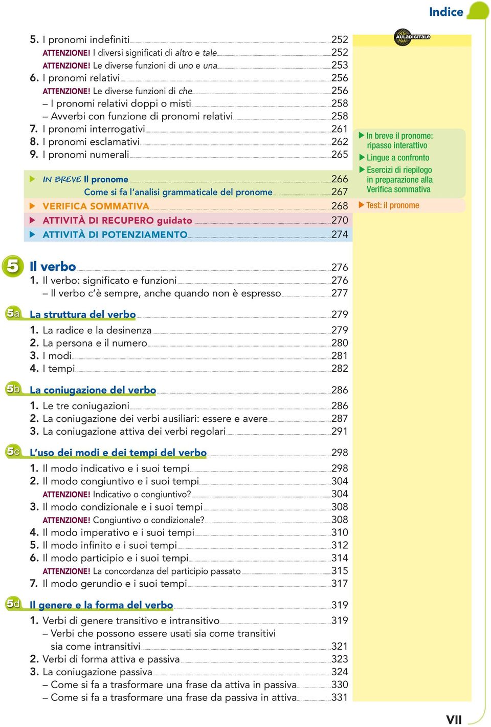 I pronomi numerali...265 In breve Il pronome...266 Come si a l analisi grammaticale del pronome...267 VerIIca sommativa...268 attività di recupero guidato...270 attività di PotenzIamento.