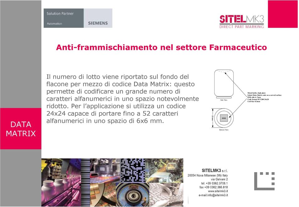 Per l applicazione si utilizza un codice 24x24 capace di portare fino a 52 caratteri alfanumerici in uno spazio di 6x6 mm.