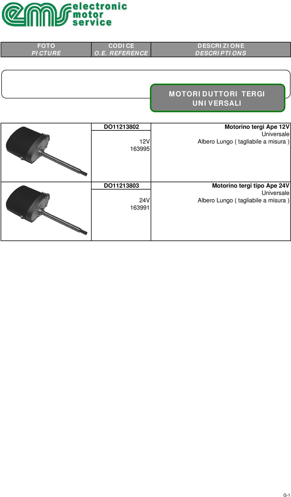 misura ) 163995 DO11213803 Motorino tergi tipo Ape 24V