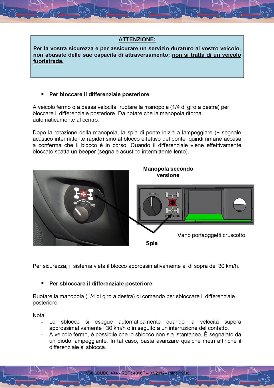 Da notare che la manopola ritorna automaticamente al centro.