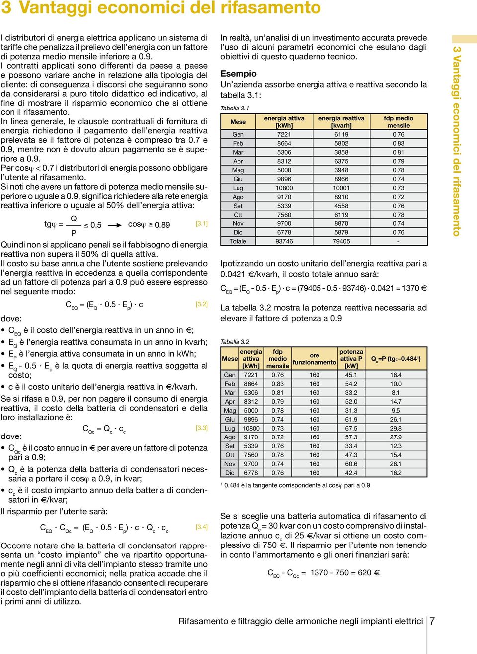 didattico ed indicativo, al fine di mostrare il risparmio economico che si ottiene con il rifasamento.