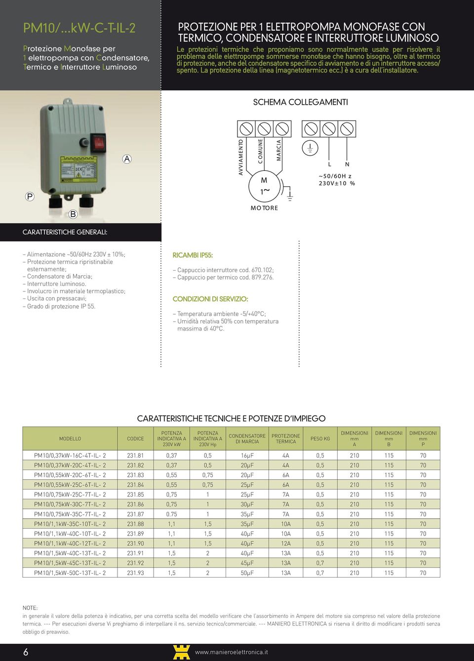 specifico di avviamento e di un interruttore acceso/ spento. La protezione della linea (magnetotermico ecc.) è a cura dell installatore.