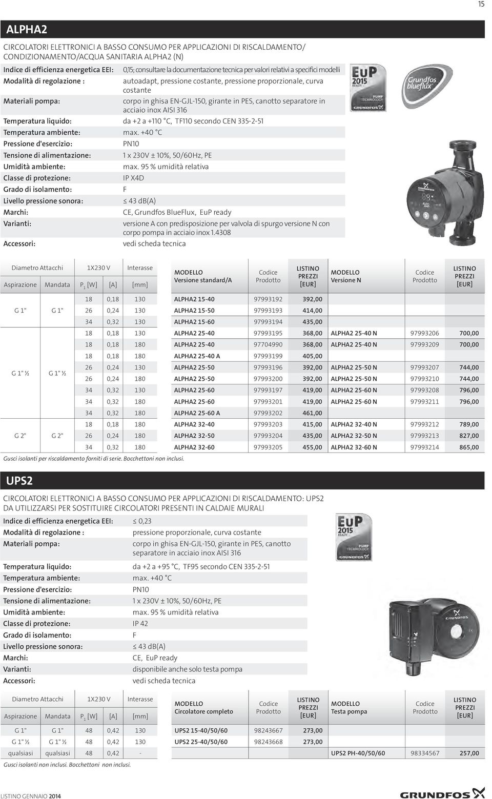 PES, canotto separatore in acciaio inox AISI 316 Temperatura liquido: da +2 a +110 C, TF110 secondo CEN 335-2-51 Temperatura ambiente: max.