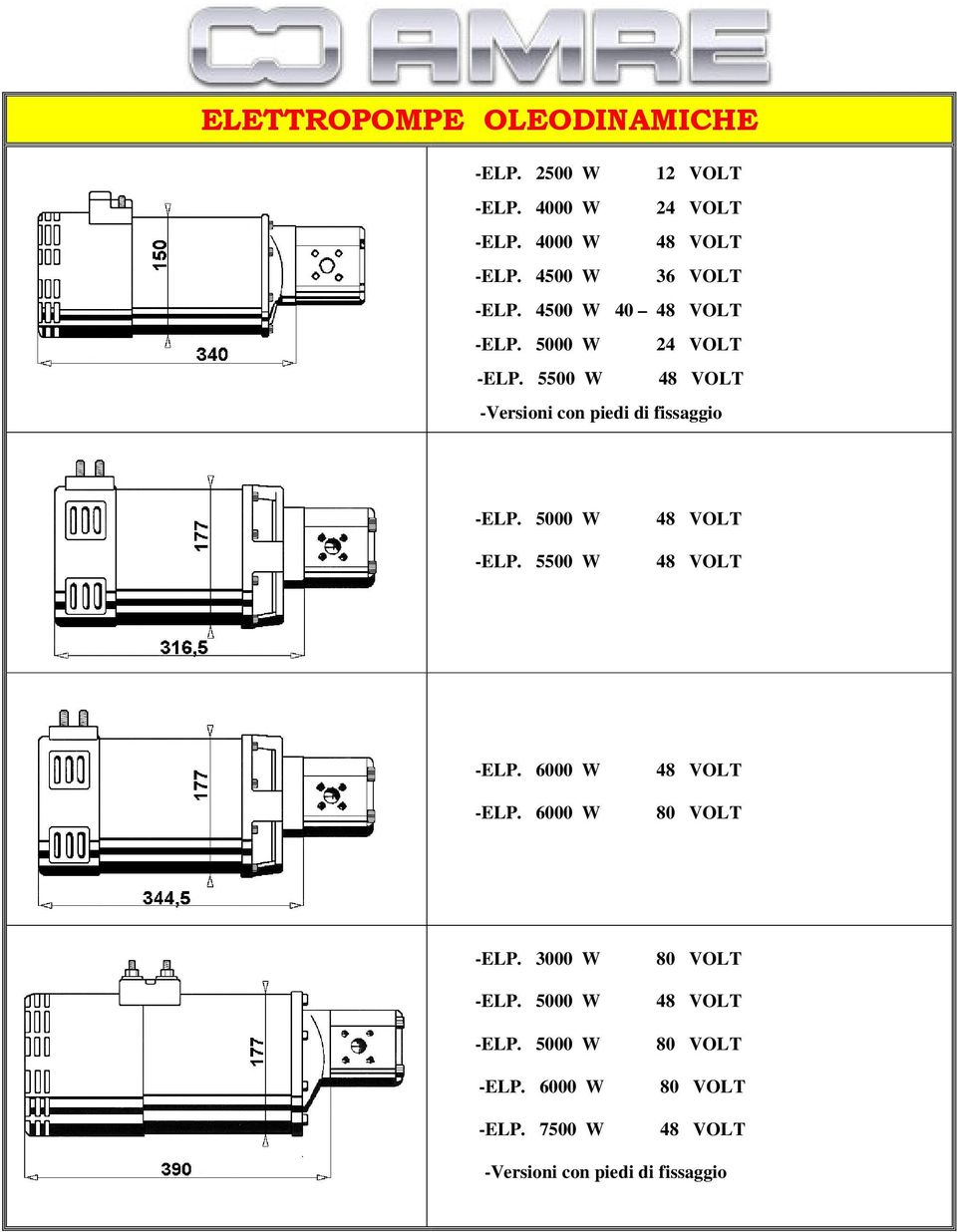 4500 W 40 -ELP. 5000 W 24 VOLT -ELP. 5500 W -ELP. 5000 W -ELP.