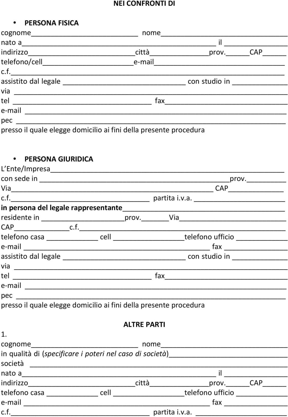 PERSONA GIURIDICA L Ente/Impresa con sede in prov.