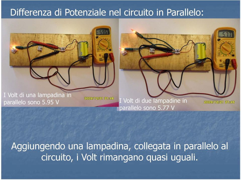 95 V I Volt di due lampadine in parallelo sono 5.