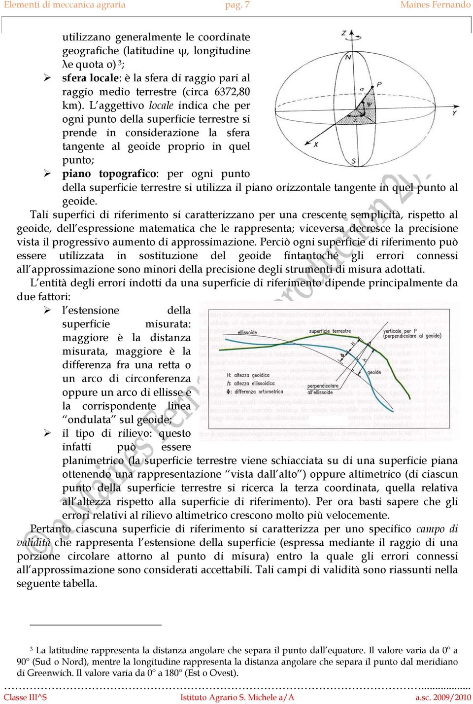 L aggettivo locale indica che per ogni punto della superficie terrestre si prende in considerazione la sfera tangente al geoide proprio in quel punto; piano topografico: per ogni punto della