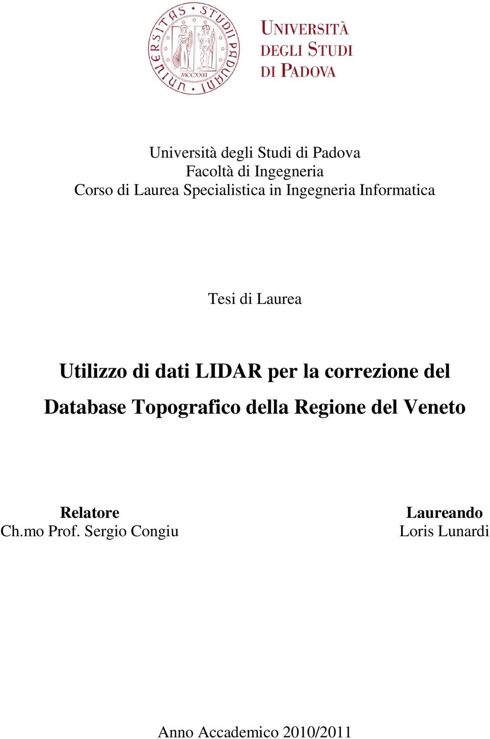 LIDAR per la correzione del Database Topografico della Regione del Veneto