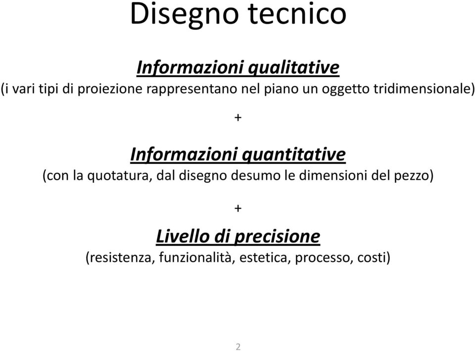 quantitative (con la quotatura, dal disegno desumo le dimensioni del