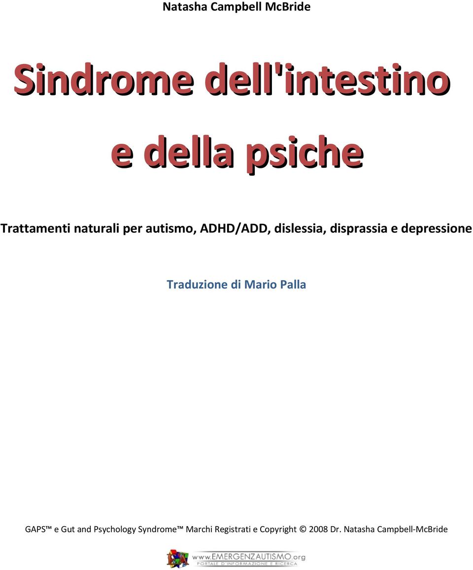 e depressione Traduzione di Mario Palla GAPS e Gut and Psychology