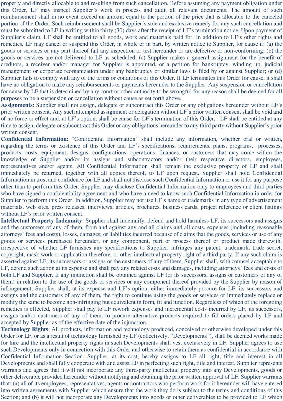 The amount of such reimbursement shall in no event exceed an amount equal to the portion of the price that is allocable to the canceled portion of the Order.