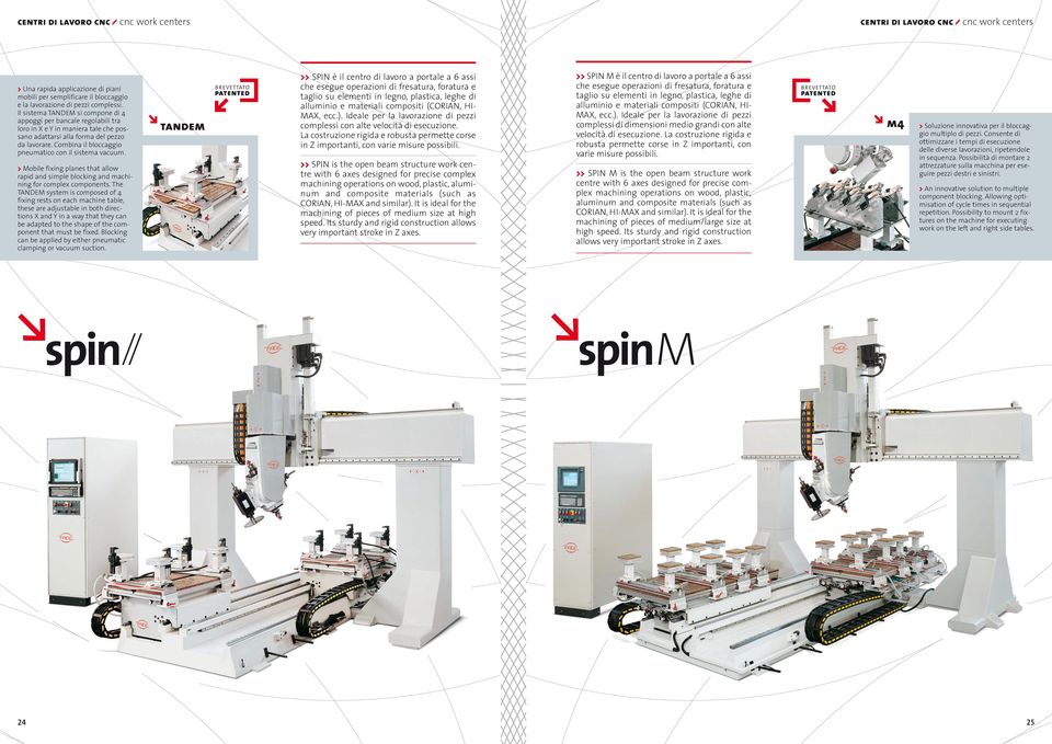 Combina il bloccaggio pneumatico con il sistema vacuum. > Mobile fixing planes that allow rapid and simple blocking and machining for complex components.